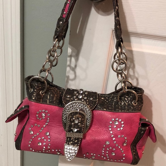 Rustic Couture Pink and Brown Dazzling Purse - Picture 1 of 7